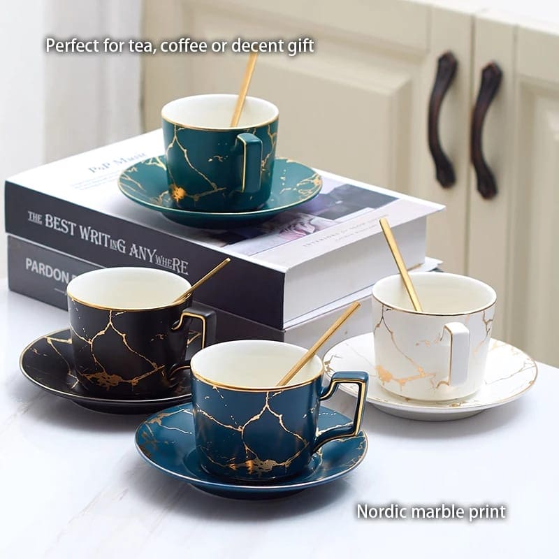 200ml Luxury Marble Ceramic Coffee Cups And Saucers Set With Gold Stand, Marble Ceramic Coffee Cup Saucer Spoon Set, Nordic Matt Porcelain Tea Set, Advanced Teacups 200ml Luxury Marble Ceramic Coffee Cups And Saucers Set With Gold Stand, Marble Ceramic Coffee Cup Saucer Spoon Set, Nordic Matt Porcelain Tea Set, Advanced Teacups